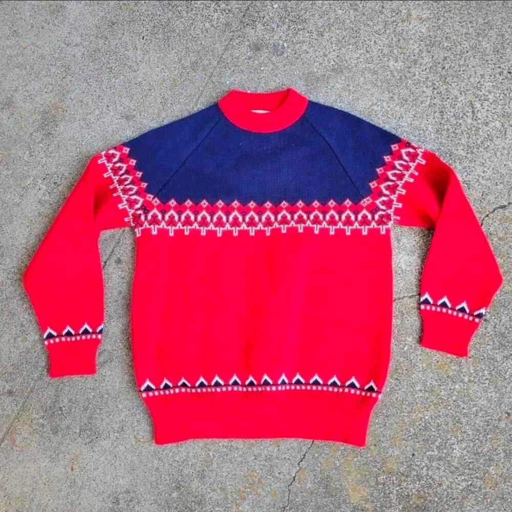 Vtg 70s K MART Geometric Pattern Stripe Colorblock Acrylic Knit Sweater S